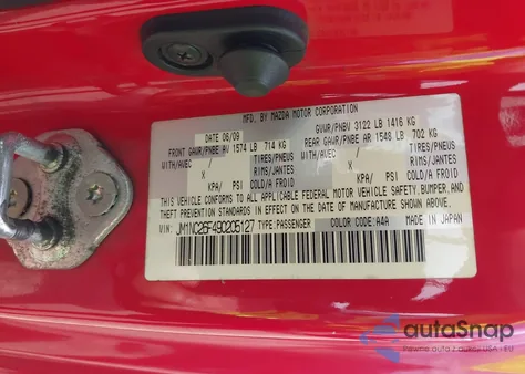 2009 Mazda Mx-5 Miata Grand Touring from USA, damaged, VIN JM1NC26F490205127